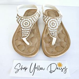 Ashley Blue Comfort White Jeweled‎ Slingback Thong Sandals Womens Sz 9 Sh343.15